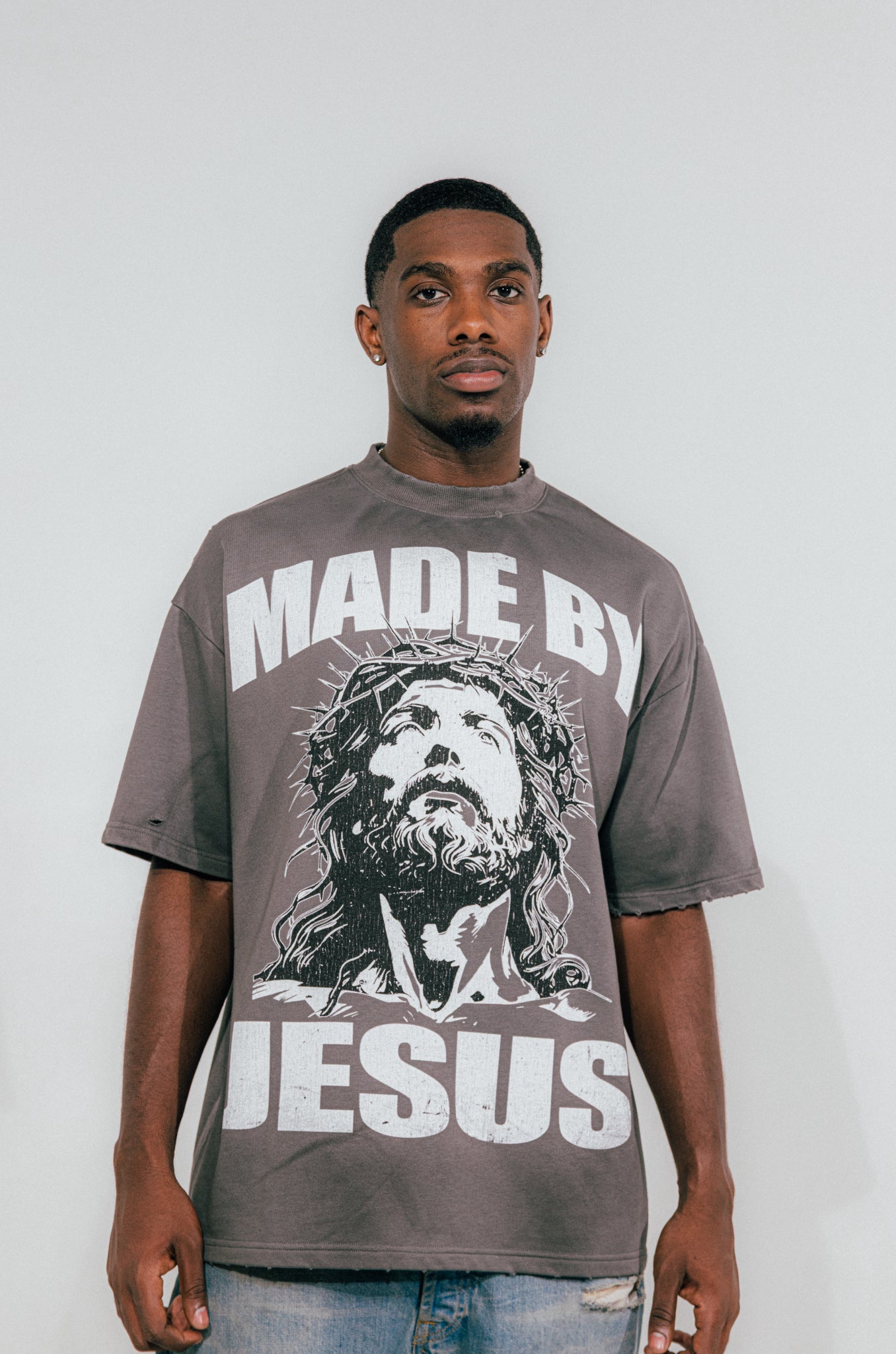 GREY MADE BY JESUS T-SHIRT