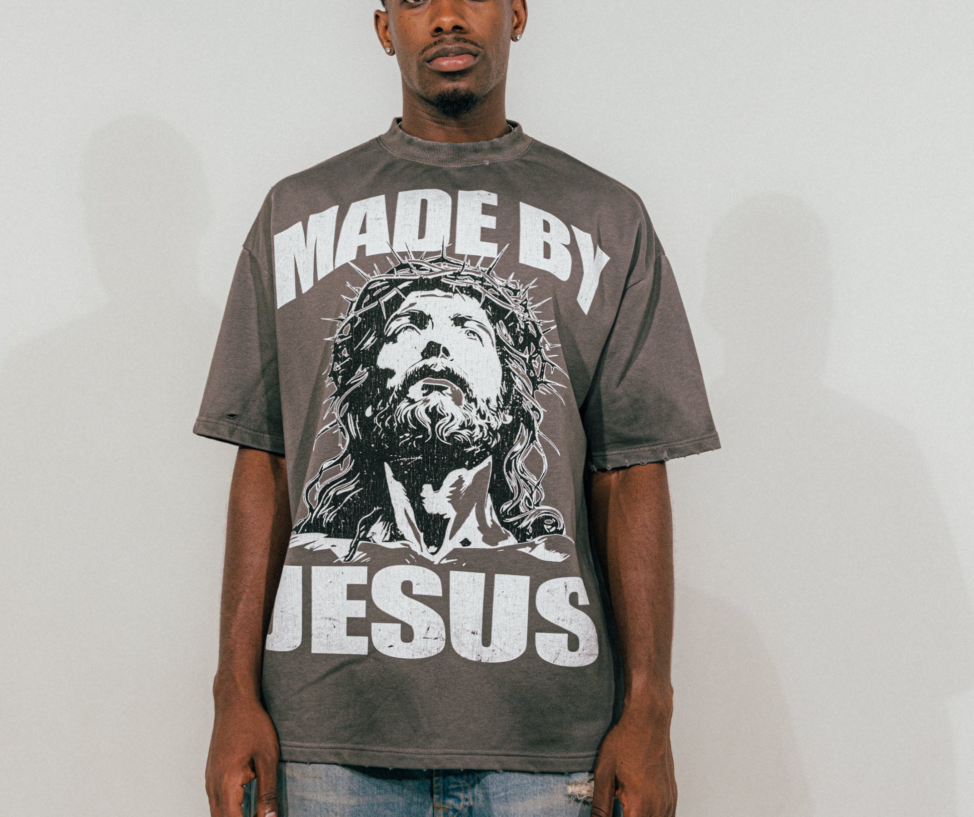 GREY MADE BY JESUS T-SHIRT